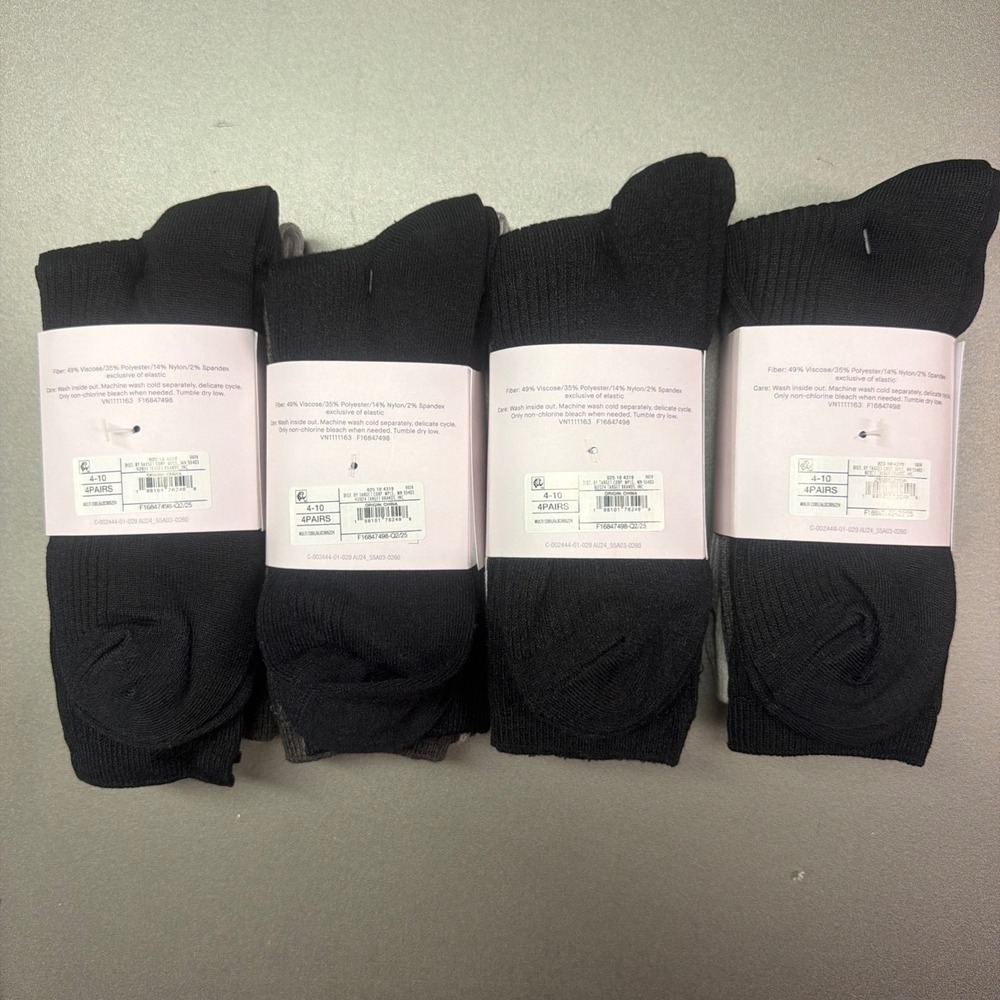 Auden Ribbed Knit Crew Socks 16 Pairs Lot Black White Grey Shoe Size 4-10 NEW - Picture 3 of 3